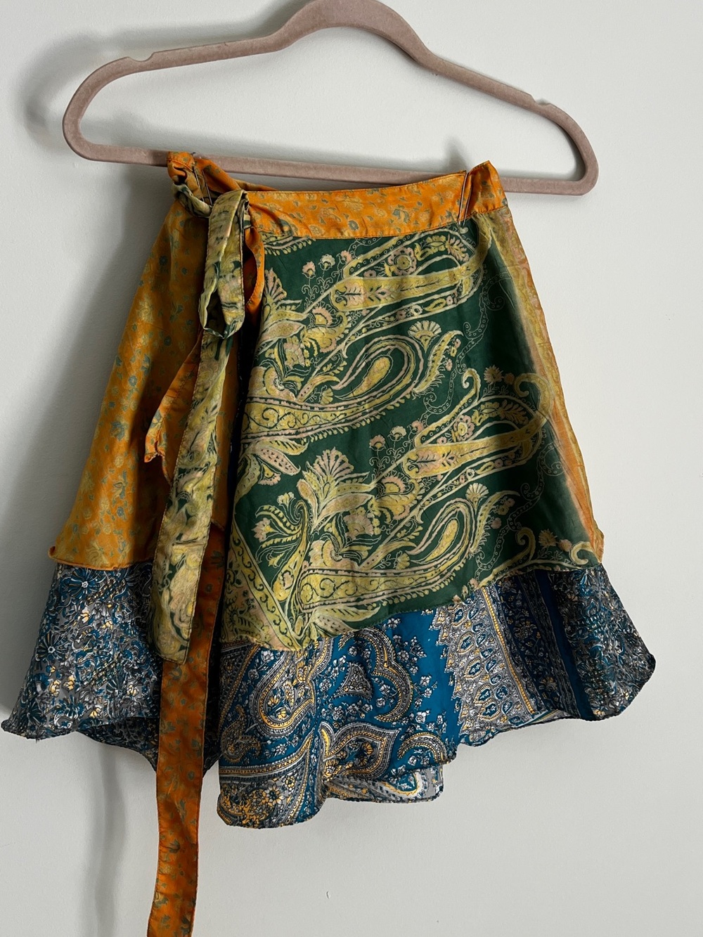 Bohemian Wrap Skirt in Mustard, Green & Teal, Reversible Style